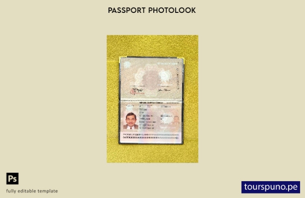 listo para imprimir la plantilla de presentación fotográfica del pasaporte del C